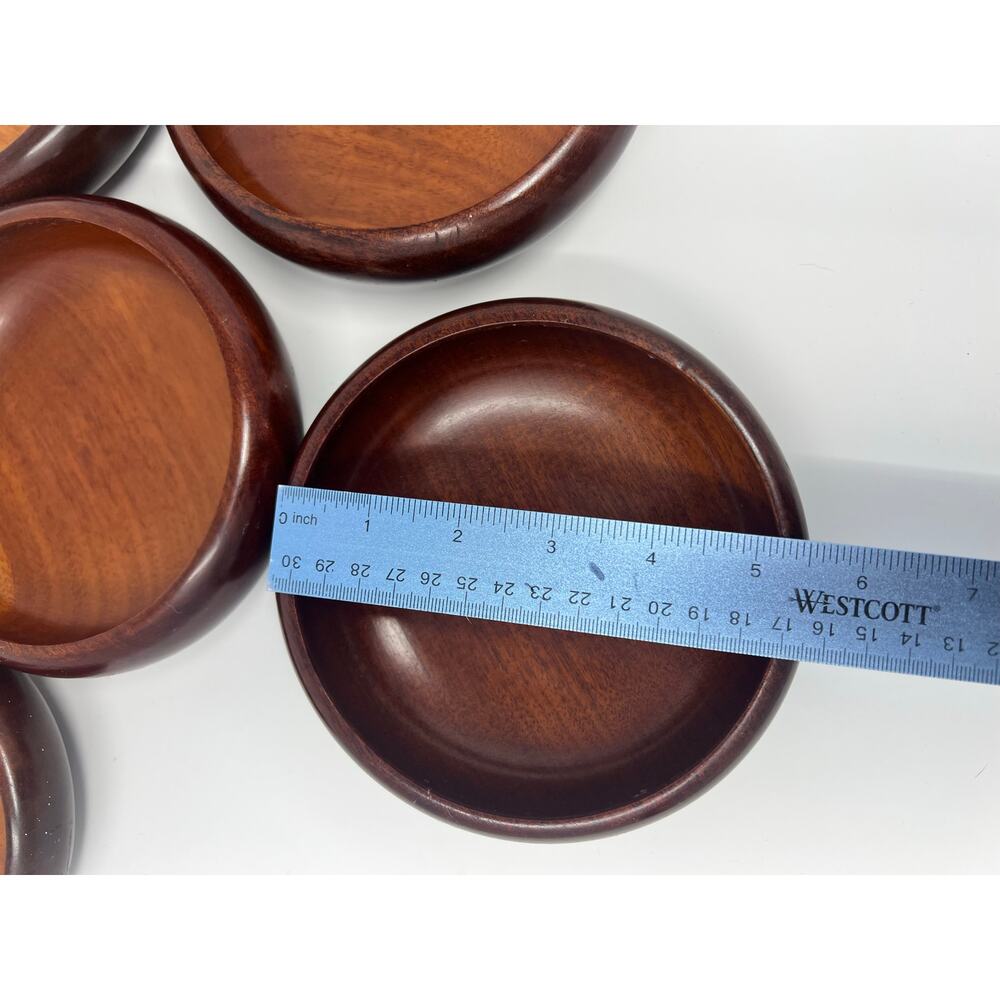 Vintage Solid Mahogany Hand Crafted Turned Wood Salad Bowls Set of 5 Haiti - Picture 4 of 6